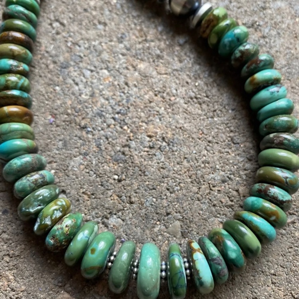 Sterlingsilver Graduatedgreenturquoisebeadnecklace - image 4